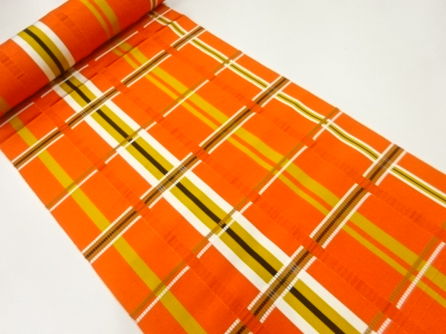 JAPANESE KIMONO / ANTIQUE BOLT FOR HASSUN OBI / SILK / WOVEN ABSTRACT GRID